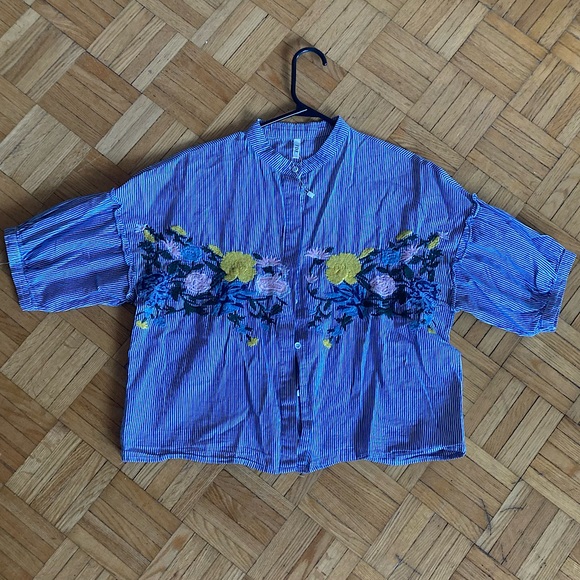 Embroidered cotton peasant blouse - Picture 1 of 8
